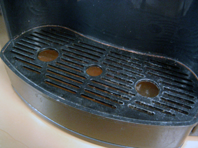 The drip tray on the water cooler at work